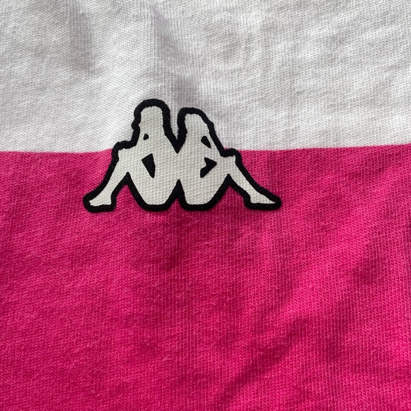 EUC, Kappa Women’s White & Pink Striped, Button Collar Cropped Top Size M - Picture 3 of 12